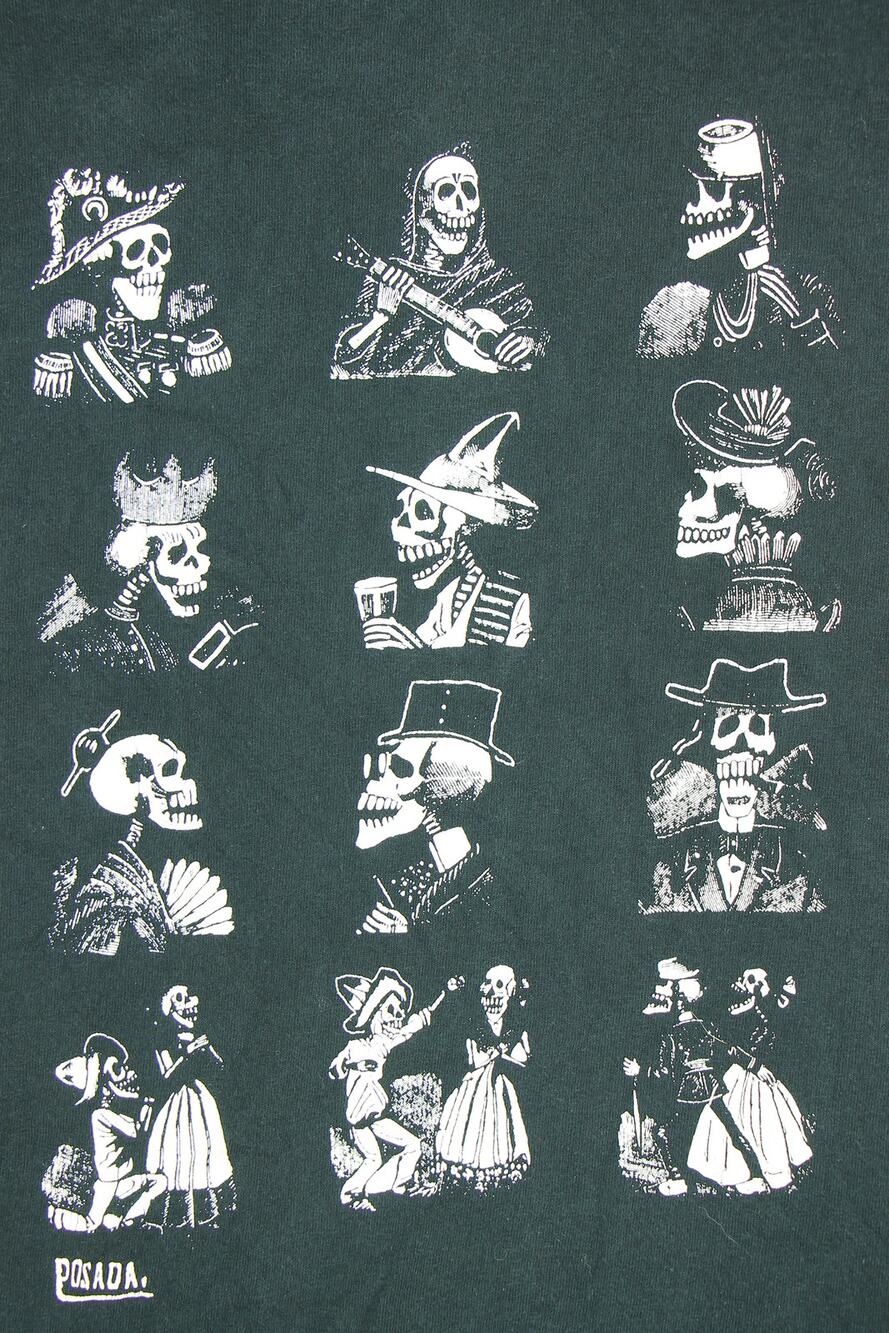 Posada Day of the Dead Skull Skeleton Tee Black XL